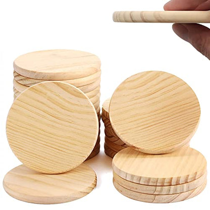 20 Pack Unfinished Wood Coasters, 4 Inch Round Blank Wooden Coasters for Crafts, 0.35 Inch Thickness Blank Coasters Wood Kit for DIY Stained Painting