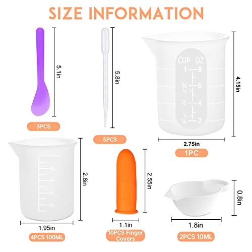 Silicone Resin Measuring Cups Tool Kit, Non-Stick Silicone Cups for Epoxy Resin, Reusable 250&100ml Silicone Mixing Cups with Stir Sticks, Pipettes, YITIAOXIAOYU