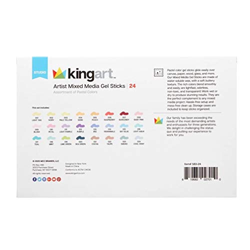 KINGART 583-24 Pastel GEL STICK Set, Artist Pigment Crayons, 24 Unique Colors, Water Soluble, Creamy, and Odorless, Use on Paper, Wood, Canvas and KINGART