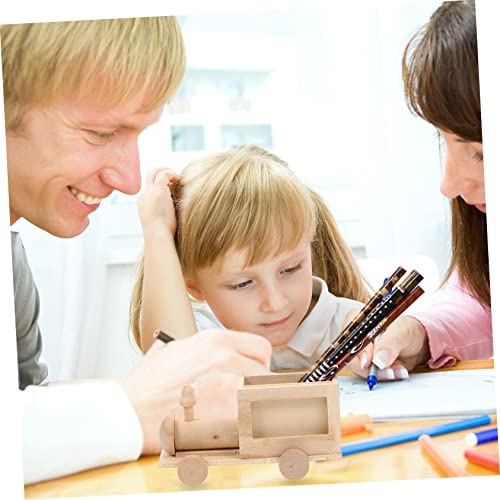 Gogogmee 2Pcs DIY Train Pen Holder Unfinished Blank Pen Cup Kids Painting Wood kit Small Unfinished Wood Basket Cute Pen Pot Statues Unfinished Wood Gogogmee