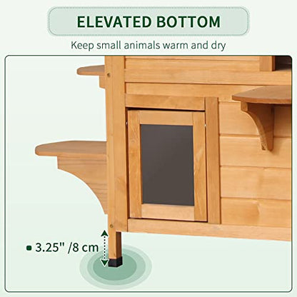 PawHut 2-Story Cat House Outdoor, Weatherproof Wooden Cat Enclosure for Feral Cats with Escape Door, Openable Roof, Jumping Platforms, Natural - WoodArtSupply