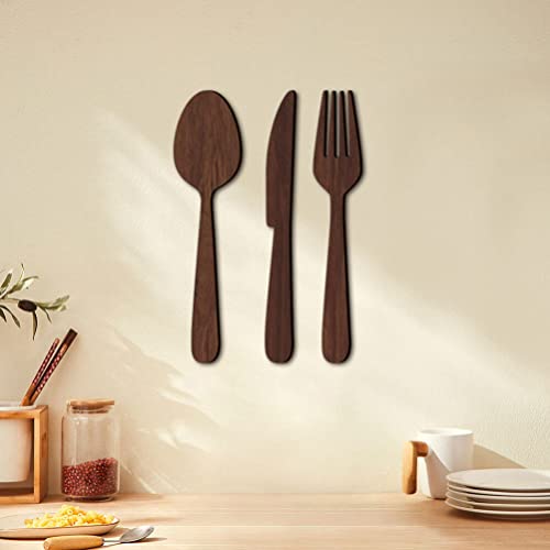 ABOOFAN 1 Set Wooden Fork Spoon Sign Room Decor Dining Room Wall Decor Kitchen Rustic Art Fork and Spoon Wall Decor Wall Decor Living Room Eat Sign ABOOFAN