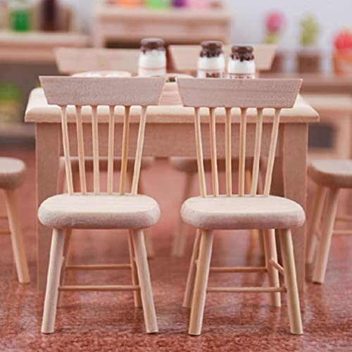 Toyvian Dollhouse Wooden Chair Miniature: 2 Pieces 1: 12 Unfinished Wood Chair- Mini Furniture Model Supplies for Miniature Dollhouse Accessories Toyvian