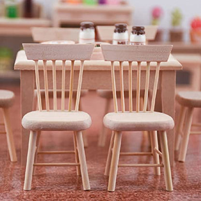 Toyvian Dollhouse Wooden Chair Miniature: 2 Pieces 1: 12 Unfinished Wood Chair- Mini Furniture Model Supplies for Miniature Dollhouse Accessories