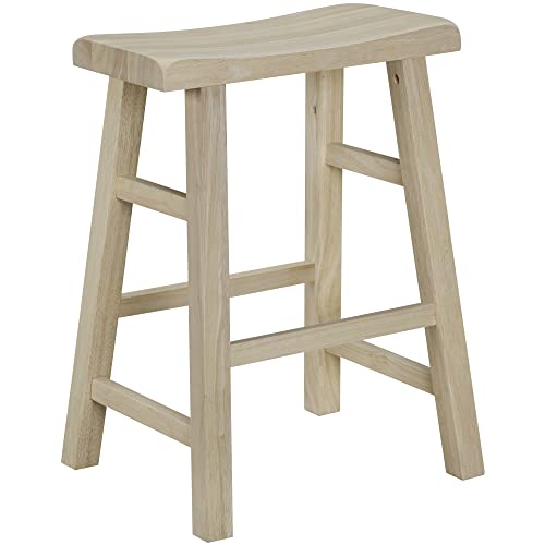 eHemco Heavy-Duty Solid Wood Saddle Seat Kitchen Counter Height Barstools, 24 Inches, Unfinished, Set of 2 eHemco