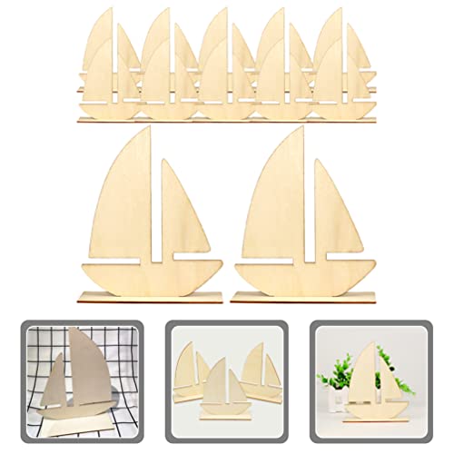 10pcs Sailboat Wood Slices Unfinished Wood Cutouts Rustic Blank Wood Sailing Ship Slice Pieces Ornaments Hanging Embellishments for Beach Ocean Theme