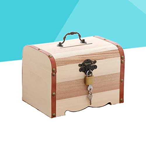NUOBESTY Wood Treasure Chest Money Saving Jar Chest Piggy Bank Money Safe for Cash Saving Wooden Jewelry Organiser Vintage Luggage Wooden Bank NUOBESTY