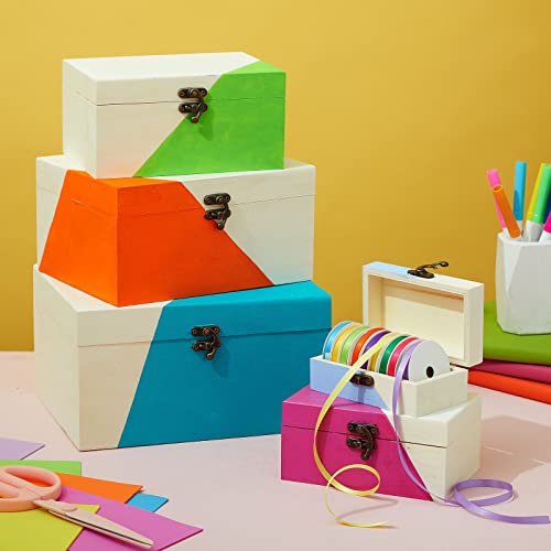 Juvale 5 Pack Unfinished Wooden Boxes with Hinged Lids Arts and Crafts, Wood Storage Boxes to Paint (Natural, 5 Assorted Sizes) Juvale