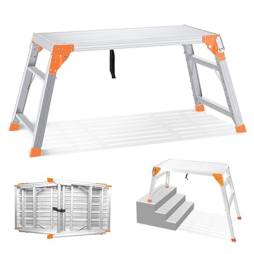 SHANTRA Multifunctional & Adjustable Work Platform with 330 lbs Capacity, 25 to 35 inches Step Ladder, Aluminum Folding Scaffolding Ladder, Heavy - WoodArtSupply