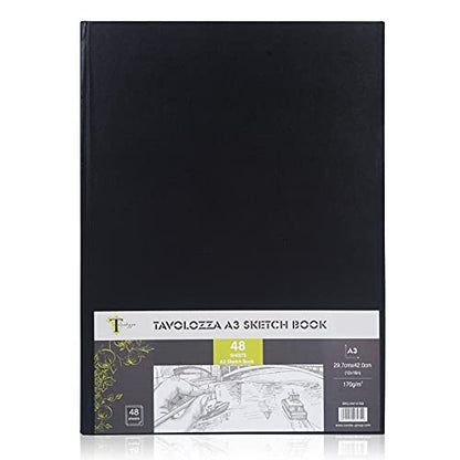 Tavolozza A3 (16.54"x11.69") Heavyweight Hardcover Sketch Book, 96 Pages (102 lb/170gsm), Durable Acid Free Drawing Paper for Painting & Drawing Dry - WoodArtSupply