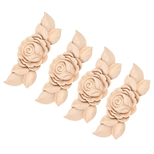 Wood Applique Rubber Wood Carved Corner Onlay Applique Furniture,Decorative Wood Appliques,Onlay Door Wall Cabinet Frame Decor Flower Shape Unpainted Pilipane