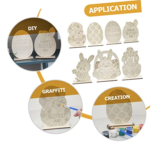TEHAUX 7pcs Home Rabbit Decoration Animal Figurine Decor Unfinished Wood Easter Egg Easter Bunny Decor Easter Statues Spring Decor for Home Wood TEHAUX