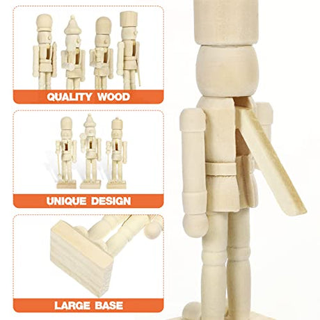 ABOOFAN 6Pcs Christmas Wooden Unfinished Nutcracker Figurines DIY Blank Unpainted Nutcracker Puppet Walnut Soldier Ornament Decoration ABOOFAN