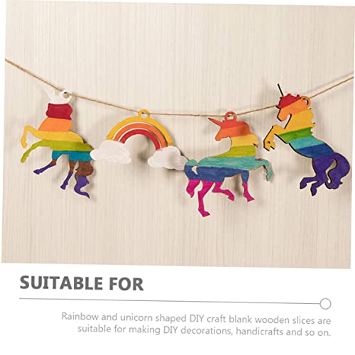 VOSAREA 1 Set Unicorn Chips Rainbow Shape Wooden Cutout Craft for Kids Shaped Slices Country Decor Kids Decor Animals for Kids Rainbow Shapes Wooden - WoodArtSupply