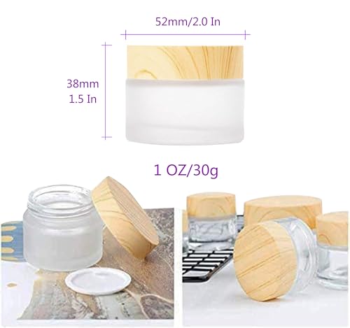 Healthcom 12 Packs 1 Oz Empty Jars 30ml Round Frosted Glass Cream Jar Bottles Holder with Wood Grain Lids Refillable Case Vial Pot Cosmetic Container - WoodArtSupply