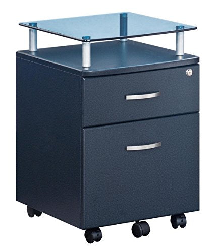 Techni Mobili Rolling File Cabinet with Glass Top, Graphite - WoodArtSupply