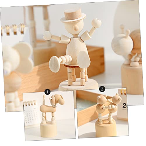 KONTONTY 9pcs Wooden DIY Animals Puppet Press Base Toys Wooden Matching Sheep Jungle Animals Wood Crafts Ornaments Children Wooden Giraffe Toy Mini KONTONTY