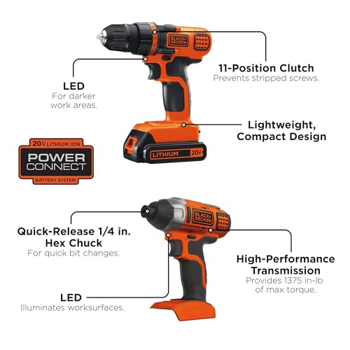 BLACK+DECKER 20V MAX Cordless Drill and Impact Driver, Power Tool Combo Kit with Battery and Charger (BD2KITCDDI) - WoodArtSupply