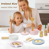 Frogprin 30 PCS Wooden Toy Plates and Dishes for Kids, Play Kitchen Accessories Set, Pretend Play Food Sets for Children Kitchen, Montessori Toys for Frogprin