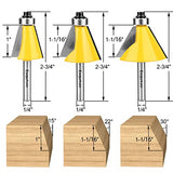 Exqutoo 3 Piece Chamfer Router Bit Set Kit, 1/4" Shank, 15, 22.5, 30 Degree Cutting Angle, 1" Cutting Length Exqutoo