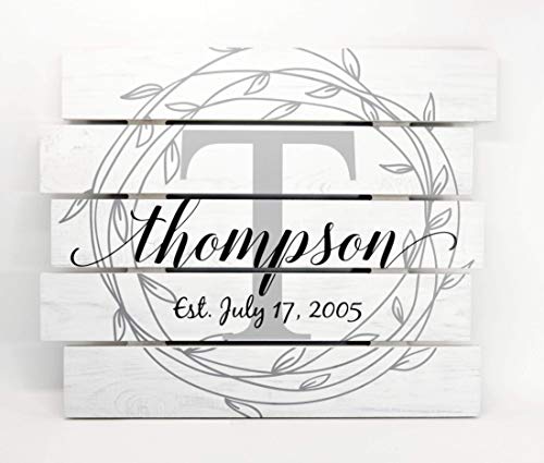 Personalized Printed Wood Family Name Sign With Rustic Pallet Monogram 15x18 MRC Wood Products