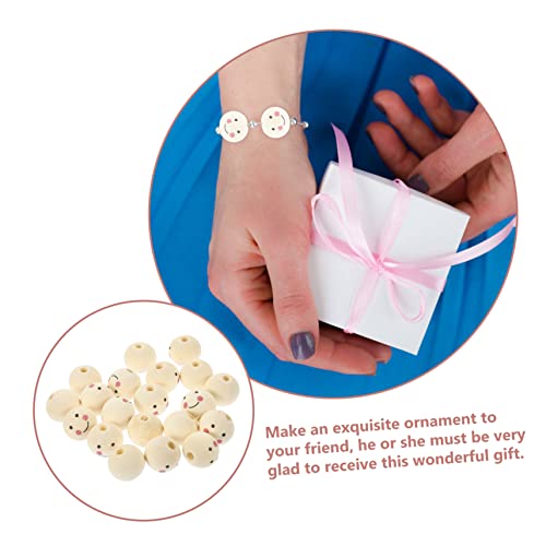 KALLORY 20pcs Doll Wooden Beads Wood Round Beads Wooden Balls Unfinished Wood Beads Jewelry Making Beads Smiling Face Bead Jewels Wooden Beads for KALLORY