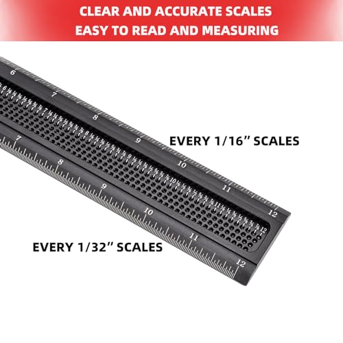 GOINGMAKE Woodworking T-Square 12 Inch Aluminum Alloy T Square Ruler 1/32" Hole Scrbing Guides Positioning Scribe Tool Precision Woodworking Ruler - WoodArtSupply