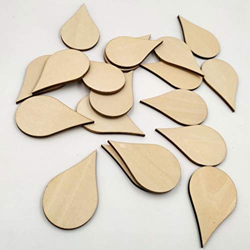 Amosfun 20pcs Wooden Shape Cutouts Wood Water Drop Shape Discs Slices Wood Pieces Embellishment DIY Crafts Ornament Home Decorations 50mm