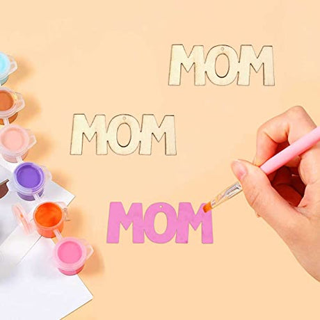 20pcs Mom Wood Cutouts DIY Crafts Mother's Day Unfinished Wooden Gift Tags Ornaments for Happy Mother's Day Birthday Party Decoration JANOU