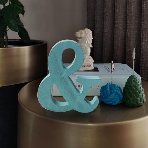 WOODOUNAI 6 Inch Rustic Blue Wood Letters Unfinished Wood Letters for Wall Decorative Blue Retro Standing Letters Sign Board Decoration for Craft woodounai