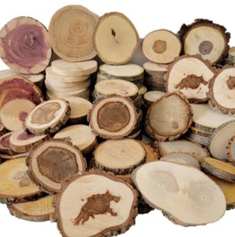 Wood Slice Variety Pack, 1" - 3", Qty of 50 - Live Edge Walnut, Red Cedar, Maple, Oak, Coasters, Craft Wood, Wood Burning, Epoxy Resin Projects, SHUIKU