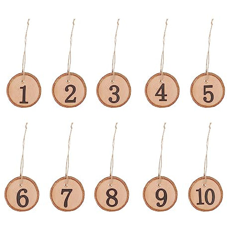 LUOEM 10pcs 1-10 Wedding Table Numbers Hanging Wood Slice Wedding Table Centerpieces for Arts Crafts Wall Decor Wedding DIY Projects LUOEM