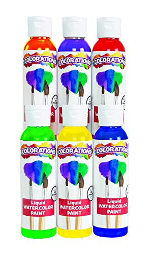 Colorations - LWPACK Liquid Watercolor Paint, 4 fl oz, Set of 6, Non-Toxic, Painting, Kids, Craft, Hobby, Fun, Water Color, Posters, Cool Effects, Colorations