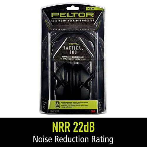 Peltor Sport Tactical 100 Electronic Hearing Protector, Ear Protection, NRR 22 dB, Ideal for the Range, Shooting and Hunting, TAC100-OTH, Black, One Peltor Sport