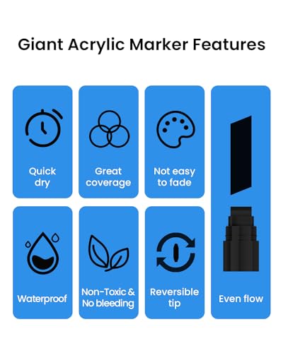 BIGTHUMB Jumbo Graffiti Poster Markers Set: 12 Colors Large15mm Wide Tip Permanent Ink Thick Acrylic Paint Pens for Rock Painting, Stone, Glass, BIGTHUMB