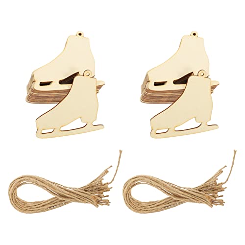 SEWACC 40 Sets Christmas Ice Skates Wooden Pendants Unfinished Wood Chips DIY Wood Slices Graffiti Pendants Hanging Ornaments SEWACC