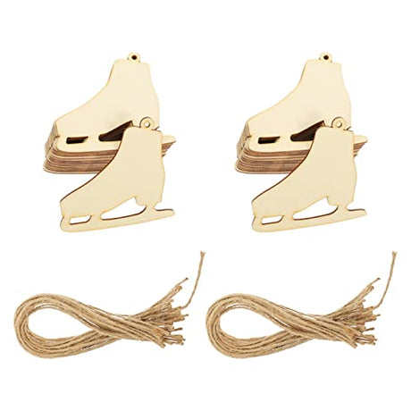 SEWACC 40 Sets Christmas Ice Skates Wooden Pendants Unfinished Wood Chips DIY Wood Slices Graffiti Pendants Hanging Ornaments SEWACC