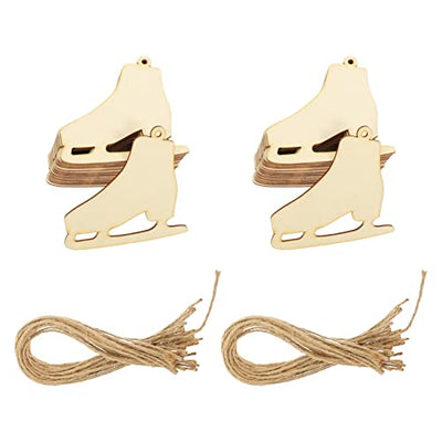 SEWACC 40 Sets Christmas Ice Skates Wooden Pendants Unfinished Wood Chips DIY Wood Slices Graffiti Pendants Hanging Ornaments