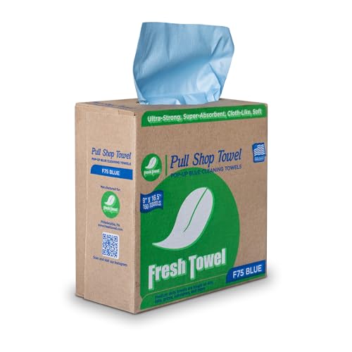 Fresh Towel Pop Up Box of Medium Duty Cleaning Cloths - Disposable Blue Shop Towels, (1 Pop Up Box of 160 Sheets) - 9 x 16.5 inches Cloth Size Fresh Towel, Inc.