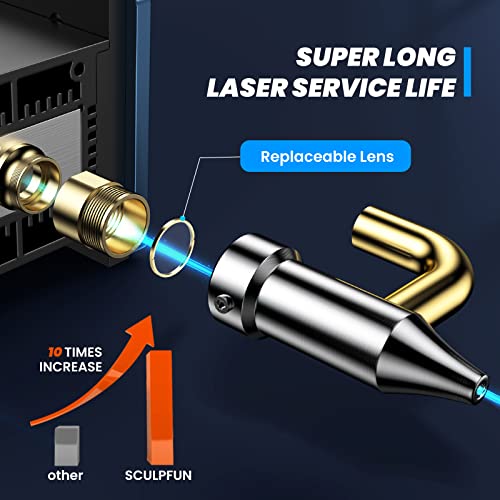 SCULPFUN S30 Pro 10W Laser Engraver with Auto Air Assist Pump & Nozzle, Cleaner and Faster Laser Cutter, Higher Accuracy Laser Engraving Machine, 10x - WoodArtSupply