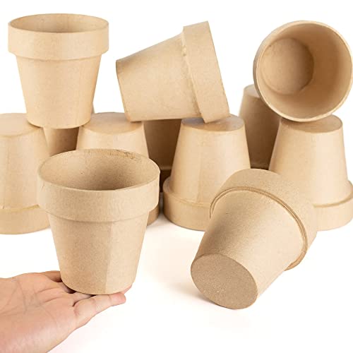 Paper Mache Flower Pots by Factory Direct Craft - (12 Natural Kraft) Unfinished Natural Papier Mache DIY Flowerpots Ready to Decorate, Decoupage, - WoodArtSupply