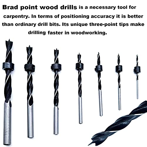 QISF 16Pcs Brad Point Wood Drill Bit 3/4/5/6/8/10/12mm Wood Working Drill with 3-12MM Center Point and Stopper Perfect for Woodworking Carpentry - WoodArtSupply