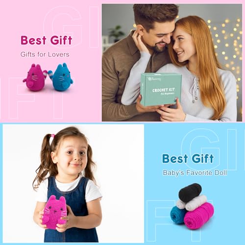 Faircosy Crochet Kit for Beginners Crocheting: Crochet Animal Kits for Kids & Adults - Learn to Knitting Cat Amigurumi Starter Kit with Detailed Faircosy