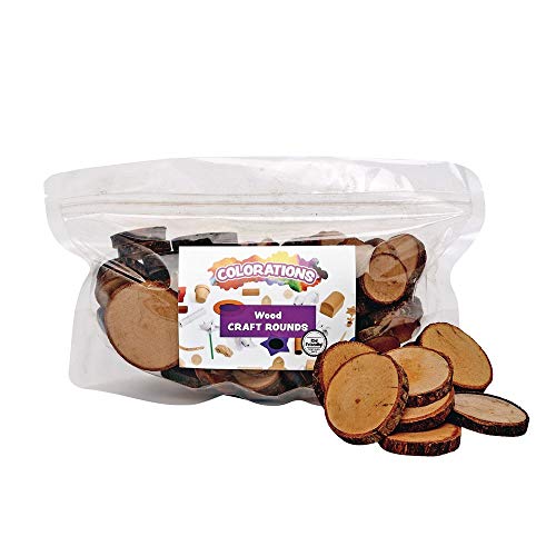 Colorations Natural Wood Craft Rounds, 50 Pieces w/ Bark, 1 3/4 inch to 2 3/8 inches Recycled, Branches, Smooth, Arts & Crafts, Nature Colorations