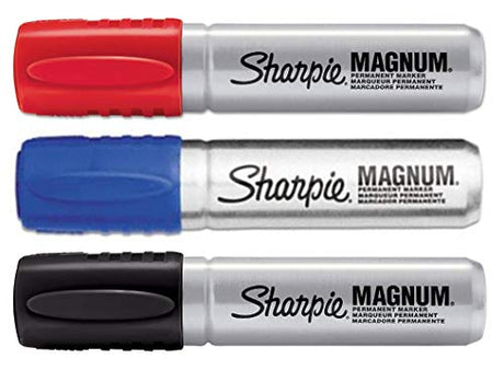 Sharpie Magnum - Blue + Black + Red - 3-Color Bundle - Magnum Oversized Permanent Markers - Chisel Tip SHARPIE