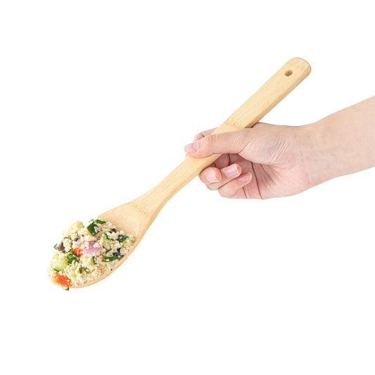 Restaurantware 12 Inch Serving Spoon, 1 Sturdy Wood Spoon For Cooking - Utensil For Non-Stick Cookware, Mix, Stir, or Serve, Natural Bamboo Kitchen