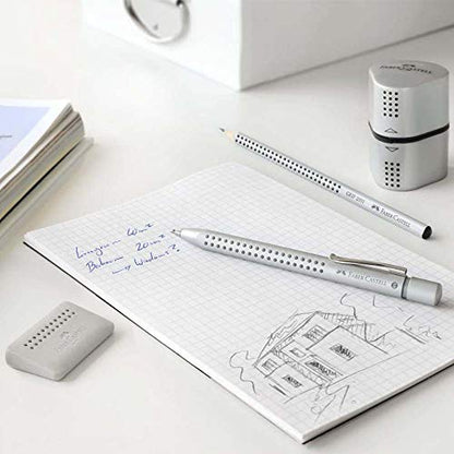 Faber-Castell Grip Trio Pencil Sharpener - Grey, 3-in-1 Artist Pencil Sharpener, Manual Handheld Sharpener for Colored Pencil, Jumbo and Graphite