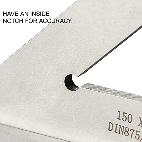 Boomgood 45 Degree Miter Square Machinist Engineer Square with Base DIN 875/2 Angle Ruler Hardened Steel 6x4 Inch, Silver