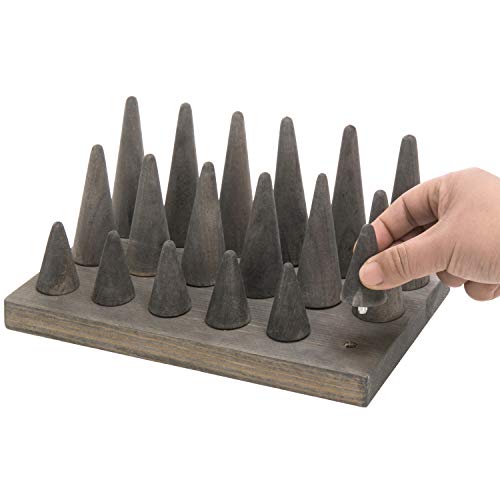 MyGift Vintage Gray Wood Ring Holder for Jewelry Tray, 18-Cone Organizer Peg Board Hand Ring Holder MyGift