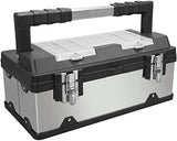 BIG RED A5519BR Torin 19" Stainless Steel and Plastic Portable Storage Tool Box Organizer with Metal Lock, Multiple Compartments, Clear Lid and BIG RED